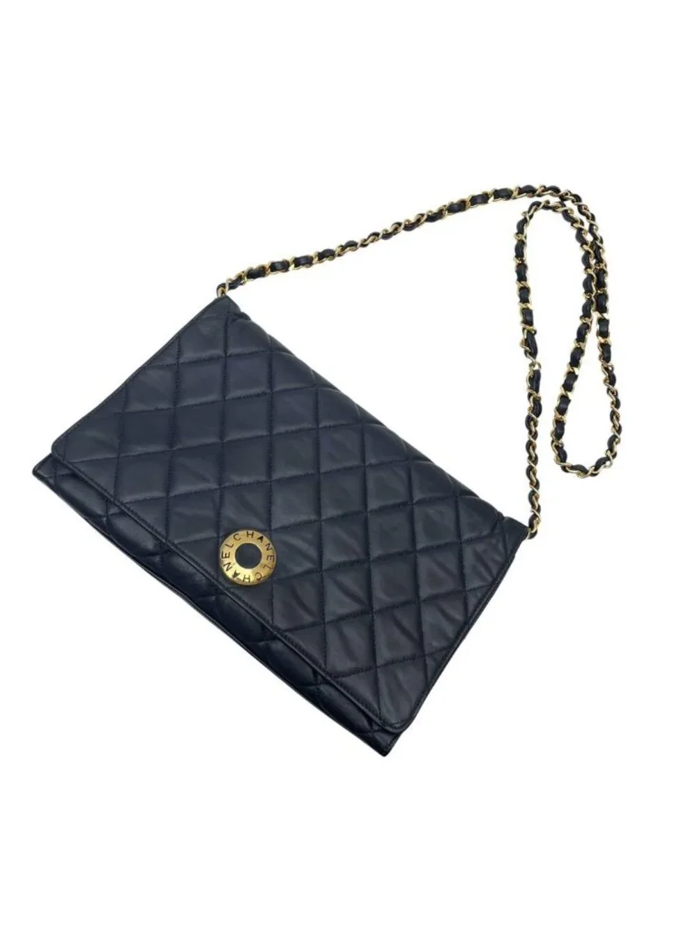 Chanel Quilted Lambskin Circle Logo Chain Shoulder